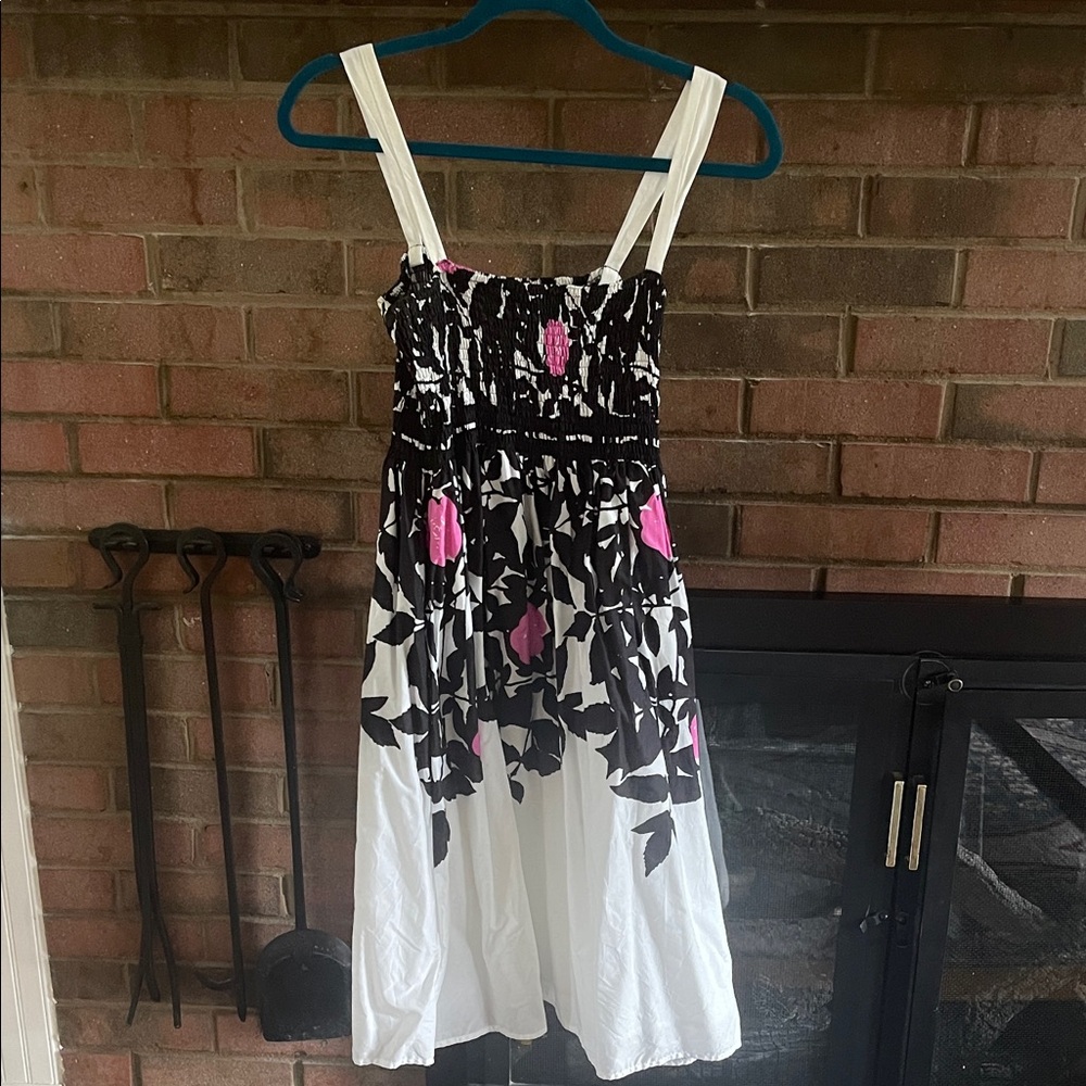 Marimekko Black and White Floral Dress with Pink Accents